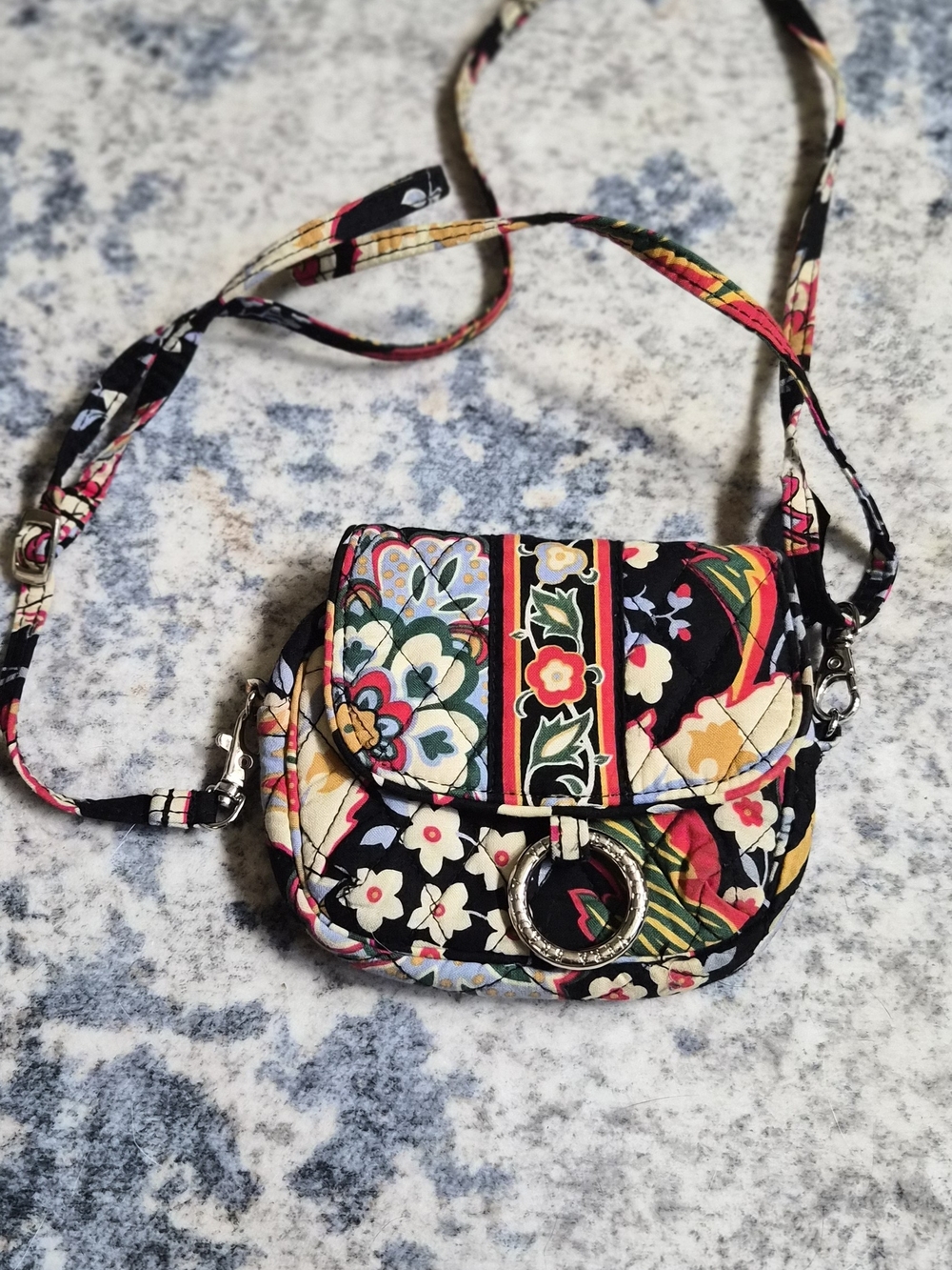 Vera Bradley Mini Crossbody Bag Black Multicolor Floral Quilted Convertible